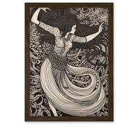 Long Haired Woman Dancing to Music in Boho Dress Artwork Framed Wall Art Print A4 Artery8 Brown One Size
