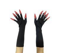 Long Halloween Gloves with Scary Nails Elastic Knitted Ghost Devil Cat Claw Gloves Cosplay Halloween Costumes Decorations, black red, One Size