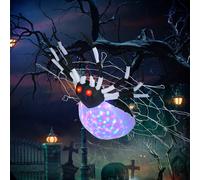 HOMCOM 5FT Long Halloween Inflatable Spider, Hanging Giant Spider with Colourful LED Light, Blow-Up Outdoor LED Garden Display for Lawn, Party