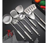 Long Handle 304 Stainless Steel Wok Spatula Heavy Duty Cooking Tool Steel Shovel Spoon Kitchen Utensil for Stir Fry and Food Serving (E)