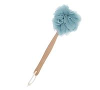 Long Handle Back Scrubber Shower Sponge with Wooden Handle, Extra Large Bath Pouf for Back and Lower Legs, Soft Exfoliating Mesh Puff, Blue