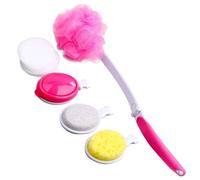 Long Handle Bath Brush, Bath Brush Set | Long Handle Back Scrub Brush - Foldable Back Bath Brush Set for Shower with 4 Brush Heads, Removable Back Scrub, Non-Slip for Adults, Child