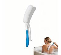 Long Handle Bath Brush for Elderly, Shower Scrubber for Back Exfoliation, Non-Slip Grip for Seniors & Pregnant Women, 15.35 Inch Body Scrubber for Effortless Independence, Blue