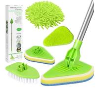 Long Handle Bathroom Tile Scrubber, 4-In-1 Extendable Scrubbing Brush, 90cm Shower Cleaning Brush, 2 Scrubbing Sponge, 1 Stiff Bristle Brush, 1 Microfiber Cleaning Pad, 1 Coral Velvet Mop Head