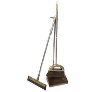 Long Handle Broom Dustpan Set for Home Cleaning, 78.5x25x9cm | Flat Edge Pickup, Soft PET Bristles, with Scraper, for Hard Floors, PET Hair, Yard and Office Use