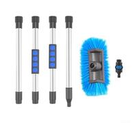 Long Handle Car Wash Brush, Extendable Aluminum Telescopic Pole with Water Hose Adapter, Soft Bristle Auto Washing Tool for Roof and Tire Cleaning, 160cm Vehicle Cleaning Kit