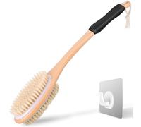 Long Handle Ergonomically Back Scrubber/Brush for Shower, Double Sided Exfoliating Body Scrubber for Women and Men (Black)