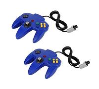 Long Handle Game Controller Classic Nentendo 64 Controller Wired Replacement Gamepad Remote Pad Joystick Fit for Wii N64 Game Consoles (Blue)-2PCS