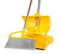 Long Handle Heavy Duty Broom and Dustpan Set, Outdoor and Commercial Upright Dustpan and Brush for Restaurant Garage Garden Yard Office, Yellow