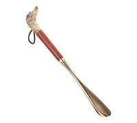 Long Handle Metal Shoe Horn with Wooden Grip for Seniors | Hanging Hole, Smooth Surface, Easy Dressing for Boots and Ankle Boots, Travel or Closet Storage