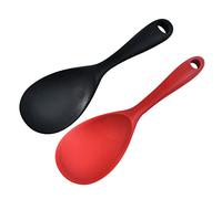 Long Handle Silicone Serving Scoop, Non Stick Rice Paddle Spatula Cooking Tools Kitchen Accessories(red&Black)