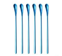 Long Handle Spoon, 304 Stainless Steel Japanese Creative Chocolate Spoon, 6pcs Deep Jar Honey Coffee Stirring Milk Tea Smoothie Spoon Set(blue)
