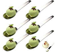 Long-Handle Stainless Steel Dessert Spoon with Long Ergonomic Handle (6PC) | 304 Stainless Steel Deep Ice Cream Spoons for Iced Tea Milk Shake Ice Cream Sundeas Cool- Elegant Long Handled Teaspoons