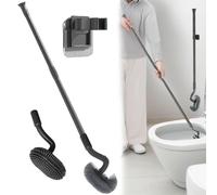 Long Handle Toilet Brush Set with Holder and 2 Brush Heads Silicone and Stiff Bristle Toilet Bowl Scrubber Bathroom Brush Cleaning Tool for Home