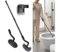 Long Handle Toilet Brush Set with Holder and 2 Brush Heads Silicone and Stiff Bristle Toilet Bowl Scrubber Bathroom Brush Cleaning Tool for Home