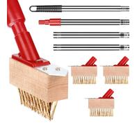 Long Handle Weed Remover Tool (53IN) with 3 Brush Heads, V-shaped Wire Brush & Blade Scraper, Multi-Purpose Garden Weeding Tool for Block Paving, Patio, Driveway, Yard