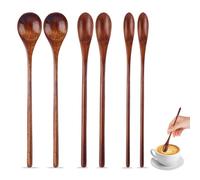 Long Handle Wooden Coffee Spoons Set, 6Pcs Natural Wooden Honey Spoon Handmade Wooden Spoons for Cooking Mixing Stirring Tea Ice Cream Jam(7.8in)