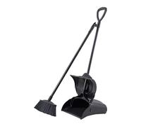 Long Handled Broom and Dustpan Set, Stand Up Dustpan and Broom, Long Reach Sweeper Set, No Bend Cleaning Tools, Self-Standing Storage, for Home, Office, Hotel Indoor Outdoor Use (Black)