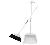 Long Handled Broom Dustpan Kit with Soft Bristles White | Plastic and Metal Build, Pet Sweeping Head, Stand-up Design for Floor Cleaning, Included