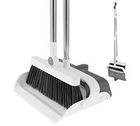 Long Handled Dustpan and Brush Set, 180 Degree Rotating Sweeping Brush Stand Up Dust Pan Brushes Set Household Dust Pan with Comb Teeth for Office Home Kitchen (Grey+White)