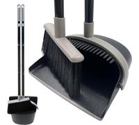 Long Handled Dustpan and Brush Set, Broom and Dustpan Set Reduce Bending Tall Lobby Dustpan and Sweeping Brush (Black & Grey)