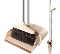 Long Handled Dustpan and Brush Set - Brush and Dustpan - 130cm Extendable Handle, Brush and Dustpan Combo for Indoor, Outdoor, Lobby, Office, Kitchen Cleaning and Sweeping (Beige)