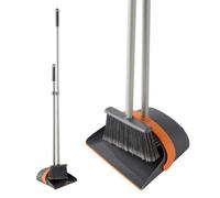 Long Handled Dustpan And Brush Set, Strong Metal Handle Broom And Dustpan