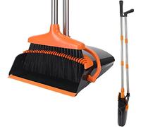 Long Handled Dustpan and Brush Set Tall 48.82in Sweepin Broom and Dustpan Set with Comb Teeth Anti-Odor Box Foldable Household Upright Dustpans and Brush Sets for Indoor Garden Kitchen