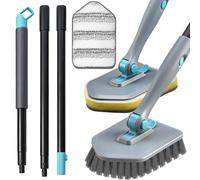 Long Handled Scrub Brush for Shower,3-in-1 Cleaning Brushes with 3 Different Function Cleaning Heads Brush for Shower Cleaning Bathroom Kitchen Walls Tub Tile (Grey)