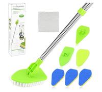 Long Handled Scrubbing Brush, 3 in 1 13in-32in Adjustable Handle Bathroom Cleaning Brush with Crevice Brush, 180° Rotatable Shower Cleaning Brush with Replaceable Stiff Bristle Tub and Tile Scrubber