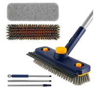 Long Handled Scrubbing Brush, 3 in 1 Extendable Tub Tile Cleaner Scrubber with 360 Degree Rotatable Head 46 inches Stiff Bristle Floor Scrubber and Sponge Brush for Wall Bathtub Bathroom