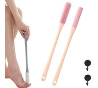 Long Handled Silicone Toe Crevice Cleaning Exfoliating Brush, Silicone Soft Bristles Between Toes Brush with Long Handle for Shower (Pink)