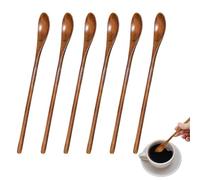 Long Handled Teaspoons, Natural Small Wooden Spoons Long Wooden Stirring Spoon for Honey Coffee Tea Drinks (6)