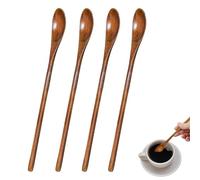 Long Handled Teaspoons, Natural Small Wooden Spoons Long Wooden Stirring Spoon for Honey Coffee Tea Drinks (4)