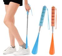 Long Handled Travel Shoe Horn Horns Shoehorn Pull Chausse Pied Metal Telescopic for Men Women Kid Seniors, 2 Pack Colorful