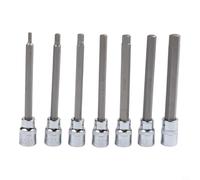 Long Hex Bit Socket Set 3/8 Drive 7pc for SAE Long Hex Bit Socket | 3/8 square drive, 7-piece SAE set, 1/8-3/8 inch sizes, extra long 110mm reach, ball end design