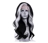Long Highlight Wig 20INCH Synthetic Lace Front Wig For Women Body Wave Lace Wigs White And Black Ombre Pre Plucked Cosplay Wig