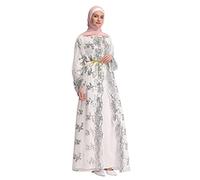 Long Hollow Islamic Kaftan Abaya Women's Cardigan with Sequins Embellishments Elegant Loose Arabic Cardigan for Muslim Women, White, M
