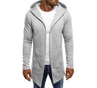 Long Hooded Cardigan Men, Casual Open Edge Cardigan Solid Color Coat Jacket Long Sleeve Lightweight Loungewear Sweat Jacket With Hood Fashion Comfy Outerwear Autumn Winter Warm Leisure Wears Grey