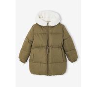 Long Hooded Padded Jacket for Girls khaki