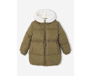 Long Hooded Padded Jacket for Girls khaki
