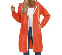 Long Hoodies for Women Long Sleeve Zip Up Hoodeds | Ladies Fleece Lined Longline Hoodie Jacket Solid Color Sweatshirts Casual Loose Hooded Coat Zipper Length Jacket with Pockets & Drawstring