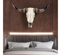 Long Horn Cow Skull - Skull Faux Taxidermy Head Cow Skull, Long Horns Wall Decor Cow Skull Wall Hanging, Wall Decor Large Bull Skull, Wall Sculpture Farmhouse Decor, 31 X 24 X 7 Inch(Color:Brown horn)
