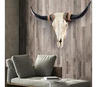 Long Horn Cow Skull - Skull Faux Taxidermy Head Cow Skull, Long Horns Wall Decor Cow Skull Wall Hanging, Wall Decor Large Bull Skull, Wall Sculpture Farmhouse Decor, 31 X 24 X 7 Inch(Color:Black horn)
