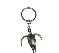 Long Horn Skull PP-W12 made of fine English Pewter on a split ring keyring