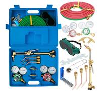 Long Hose Brass Nozzle Welding Torch Kit with Tool Box Regulators Oxygen Acetylene Welding Cutting Torch Tool,Portable Oxy Acetylene Torch Kit Oxygen Cutting Kits Blue