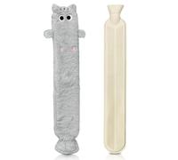 Long Hot Water Bag,Cat Hot Water Bottle,2l Large Rubber Hot Water Bottles,Hot Water Bottles with Soft Fluffy Cover,Lovely Cat Shape Long Warm Water Bottle,Winter Warm Water Bag,Neck Shoulder (Gray)