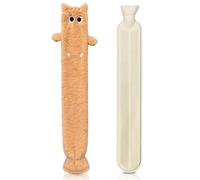 Long Hot Water Bag,Cat Hot Water Bottle,2l Large Rubber Hot Water Bottles,Hot Water Bottles with Soft Fluffy Cover,Lovely Cat Shape Long Warm Water Bottle,Winter Warm Water Bag,Neck Shoulder (Orange)