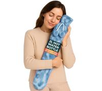 Long Hot Water Bottle for Back Ache and Pain Relief - 2L Soft Blue Plush Covered Hot Water Bottle - Luxury, Washable and Reusable Hot Water Bag