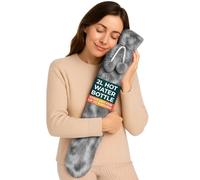 Long Hot Water Bottle for Back Ache and Pain Relief - 2L Soft Grey Plush Covered Hot Water Bottle - Luxury, Washable and Reusable Hot Water Bag